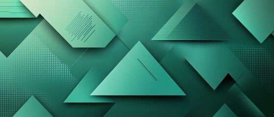 Poster - Geometric shapes in varying shades of teal create a modern abstract design on a textured background