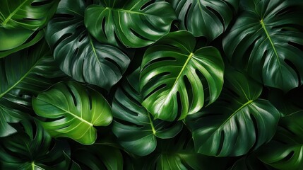 Wall Mural - tropical leaves arranged in a bold repeating pattern with rich green textures and natural detail