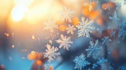 Poster - Captivating snowflakes glisten in the sunlight, creating a winter wonderland atmosphere full of warmth and tranquility.