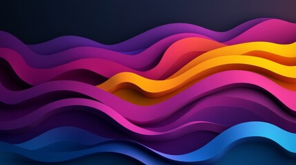 Poster - Colorful abstract waves in vibrant shades of pink, orange, purple, and blue against a dark background showcasing dynamic movement