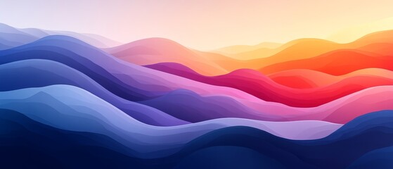 Poster - Vibrant layered hills at sunset creating a mesmerizing gradient of colors in the sky and landscape