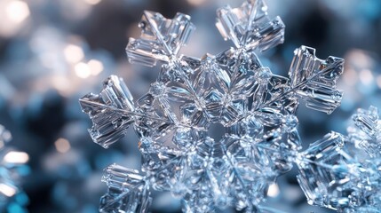 Poster - Close-up of a delicate snowflake showcasing intricate details and unique crystalline structure against a shimmering background.