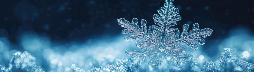 Poster - A stunning snowflake glistens against a soft blue backdrop, capturing the beauty of winter's unique ice formations.