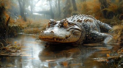 Canvas Print - Close-Up Portrait of an Alligator in a Swamp