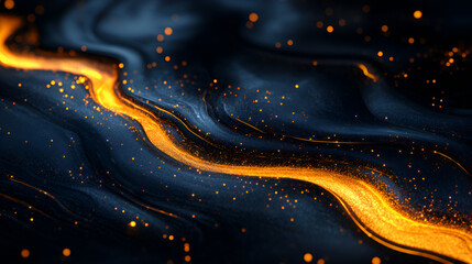 Aufkleber - Abstract golden wave pattern on a dark backdrop with shimmering particles and flowing lines