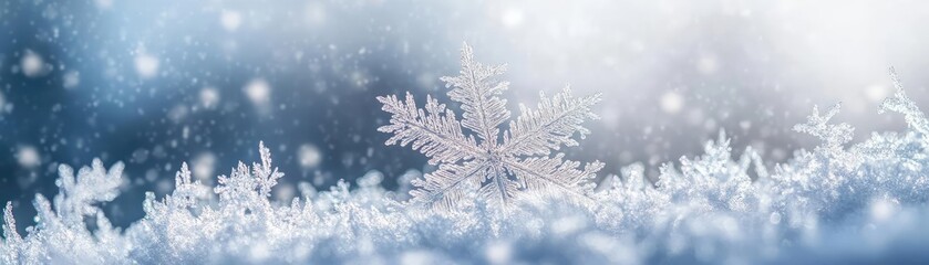 Poster - A beautiful snowflake rests on a layer of soft snow, capturing the essence of winter's tranquility and delicate beauty.