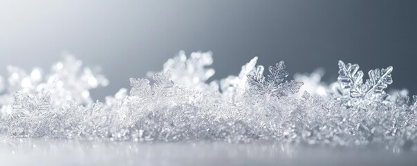 Aufkleber - Close-up of delicate snowflakes glistening on a smooth surface, capturing the beauty of winter's icy charm.