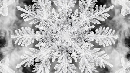 Poster - A detailed black and white illustration of a snowflake, showcasing intricate patterns and unique designs in frosty elegance.