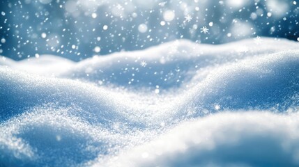 Aufkleber - A serene landscape of soft, white snow with sparkling flakes falling gently in a tranquil winter setting.