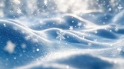 Aufkleber - A serene winter landscape featuring gentle snowflakes gracefully falling on soft, blue snow, creating a picturesque winter scene.