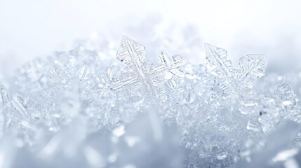Aufkleber - A close-up view of delicate snowflakes resting on a soft bed of snow, showcasing intricate crystal formations and a serene winter atmosphere.