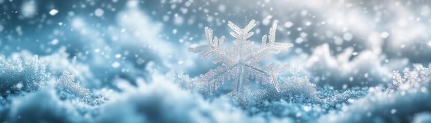 Aufkleber - A beautiful winter scene showcasing delicate snowflakes drifting through a serene snowy landscape, capturing the essence of cold weather.