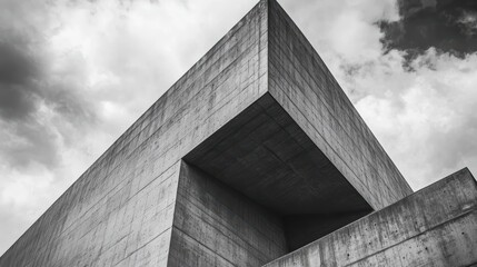 Poster - Abstract Brutalist Concrete Structure Against Clouds