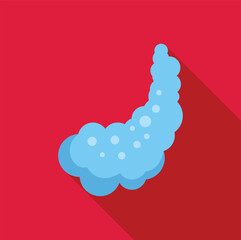 Poster - cartoon blue smoke cloud floating, leaving round bubbles trail on a red background