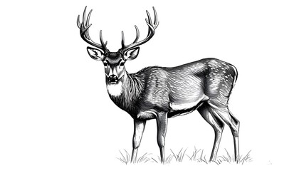 Wall Mural - Elegant pencil sketch of a deer on a pristine white background