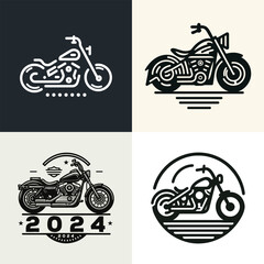 Motorcycle Line Art Vector, Bike Line Art Sketch. Line Art Motorcycle Logo Icon Vector, Set of Simple Flat Design Motorcycle Vector, Motorcycle Logo Vector