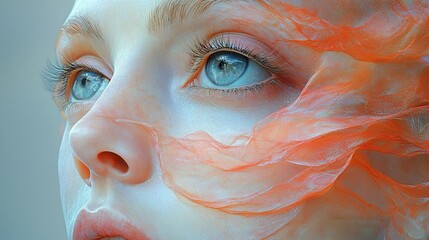 Wall Mural - Close-up Portrait of a Woman with Orange Veil