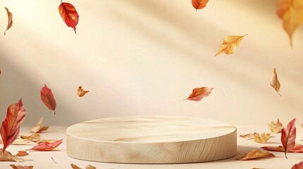 Wall Mural - Floating Leaves on Wooden Platform in Soft Light