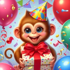 Wall Mural - birthday card with monkey