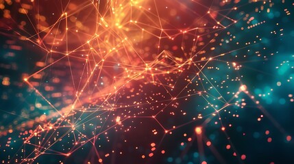 Fototapete - Abstract digital network with glowing lines and points, representing connections and communication.