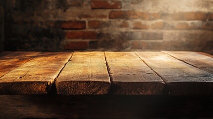 Wall Mural - Rustic Wooden Table with Warm Lighting and Texture