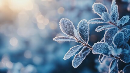 Aufkleber - A frost-covered leaf with a soft, blurred background, capturing the beauty of winter's chill and the delicacy of nature.