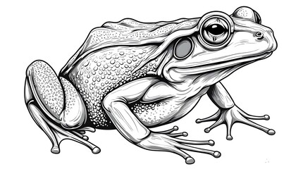 Intricate Line Art of a Frog on Crisp White Canvas