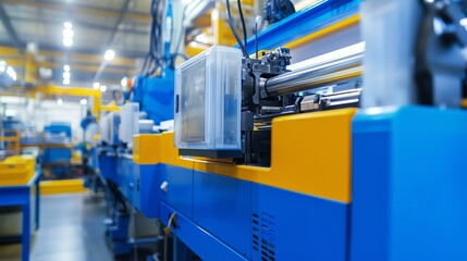 Poster - industrial production line with machinery in a factory operating during the day in a well-lit manufa