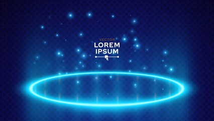 Leinwandbilder - Abstract Blue Glow Neon Light Ring Pedestal Podium with Light Particles. Vector Illustration Product Display Mockup. Futuristic Scene. Stage Showcase.