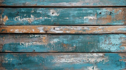 Wall Mural - Weathered Wood Planks with Teal and Brown Highlights