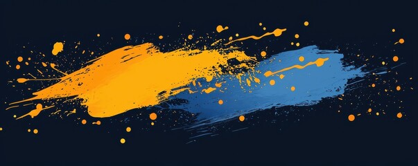 Wall Mural - Abstract line art logo with yellow splatter on a navy blue background, creating a bold and modern design.