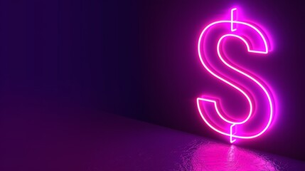 Poster - Dollar sign neon on dark background, copy space