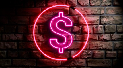 Poster - Dollar sign neon on dark background, copy space