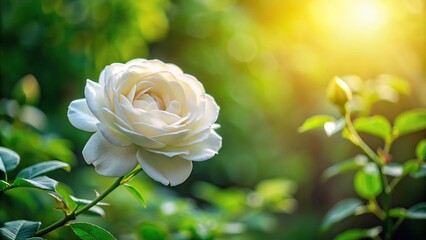 white rose bloom on green natural background
