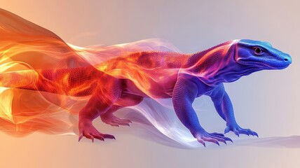 Naklejka na meble A Komodo dragon depicted in Morphism style, with smooth gradients and abstract shapes emphasizing its powerful body.