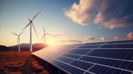 Wall Mural - solar cell in solar farm, alternative energy and sustainable energy, photovoltaic, pure energy renew