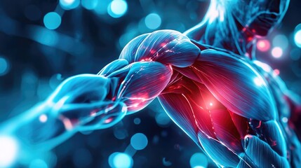 Poster - A detailed illustration of a human muscular system, showcasing vibrant colors and intricate muscle structures.