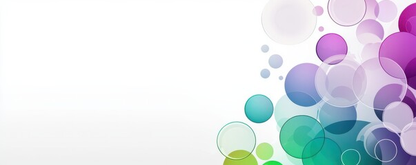Poster - Abstract  graphic design featuring colorful circles on a white background with teal, purple, and white elements.