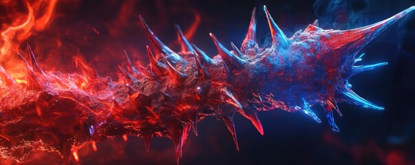 Poster - A vibrant abstract design featuring a blend of fiery red and cool blue textures, creating an intense visual impact.