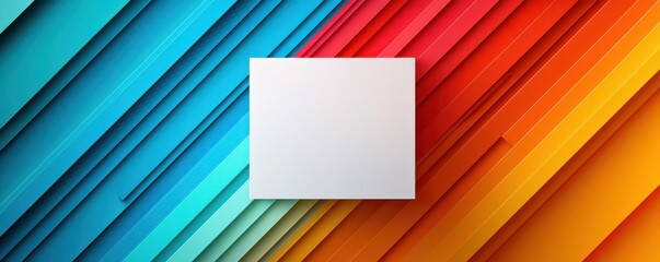 Poster - Square white paper surrounded by dynamic colorful geometric shapes on a dark background
