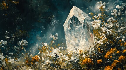 Wall Mural -  A painting of an iceberg amidst a field of wildflowers, with yellow and white blooms in the foreground