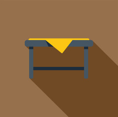 Poster - Simple icon of a wooden table covered with yellow tablecloth casting a long shadow on brown background