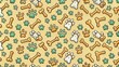© Sandra - Whimsical illustration of a cartoon dog footprint and bone on a seamless, repeating background, perfect for graphic design, wallpaper, and digital art projects.