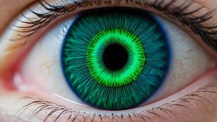 large bright green iris of the eye