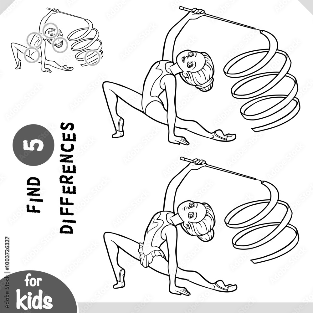 Cute cartoon gymnastic girl with a ribbon, find differences educational ...