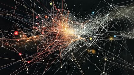 Poster - Interconnected web of lines and nodes symbolizing data and technology. Evokes movement and growth