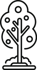 Poster - simple black and white vector icon of a tree with a round crown growing in the ground