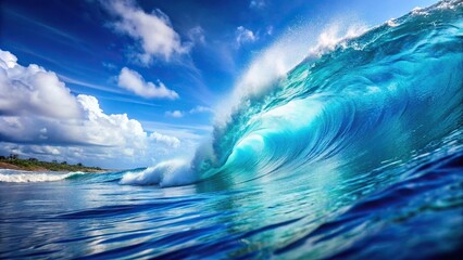 macro blue ocean waves and blue sky with open light