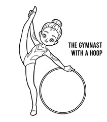 Wall Mural - Coloring book for kids, asian gymnast girl with a hoop