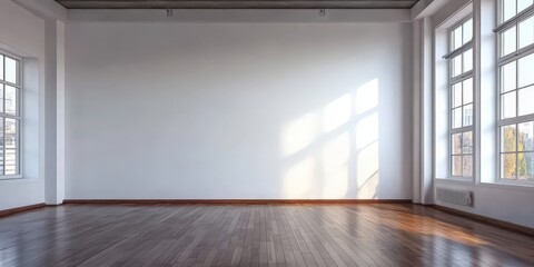 Poster - Large Empty Wall with Wooden Floor and Natural Light